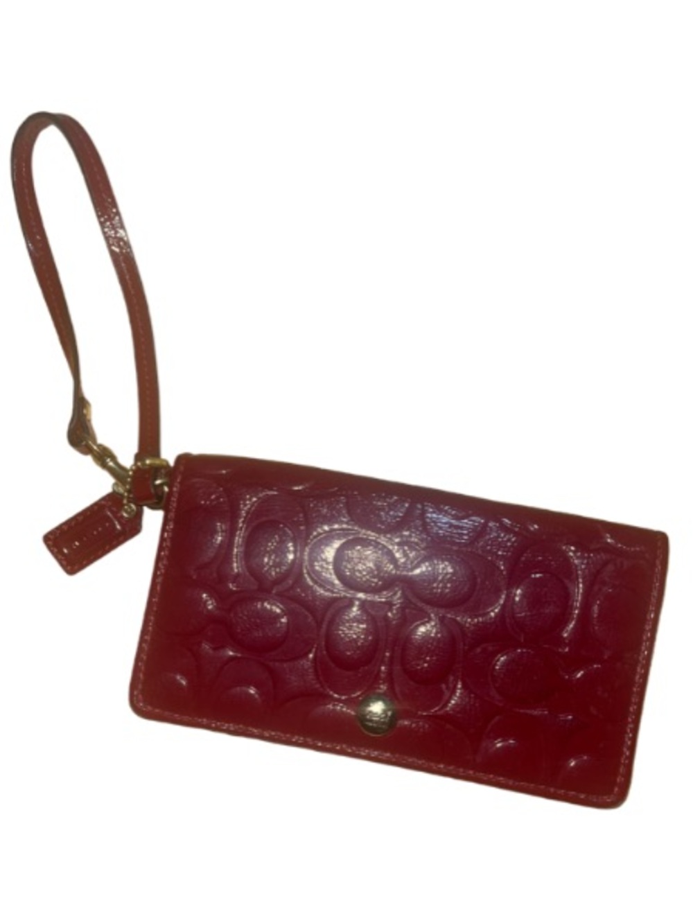 Coach Peyton Signature Embossed Patent Leather Wristlet Wallet - Merlot